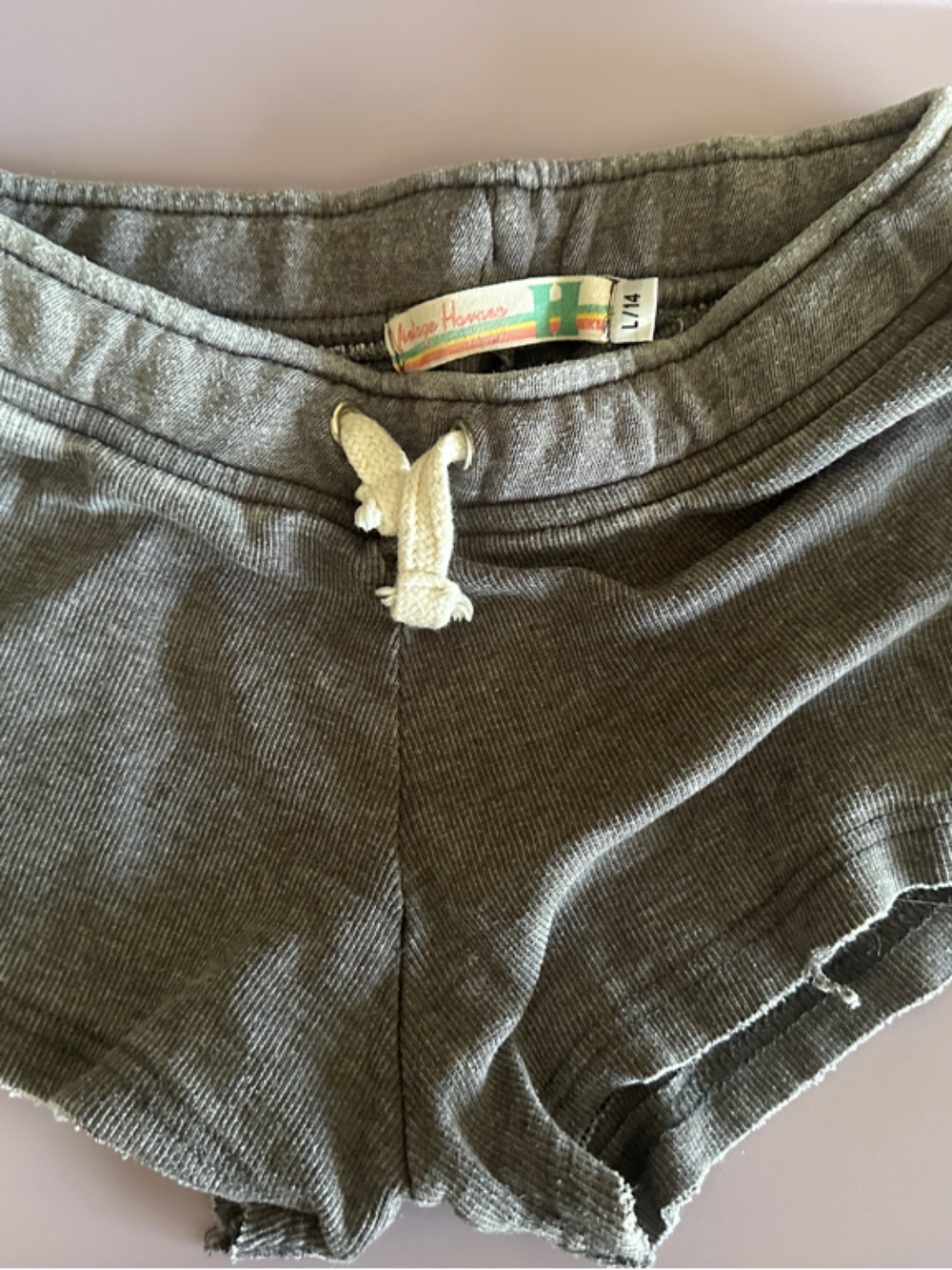 Vintage Havana Olive Green Ribbed Drawstring Shorts